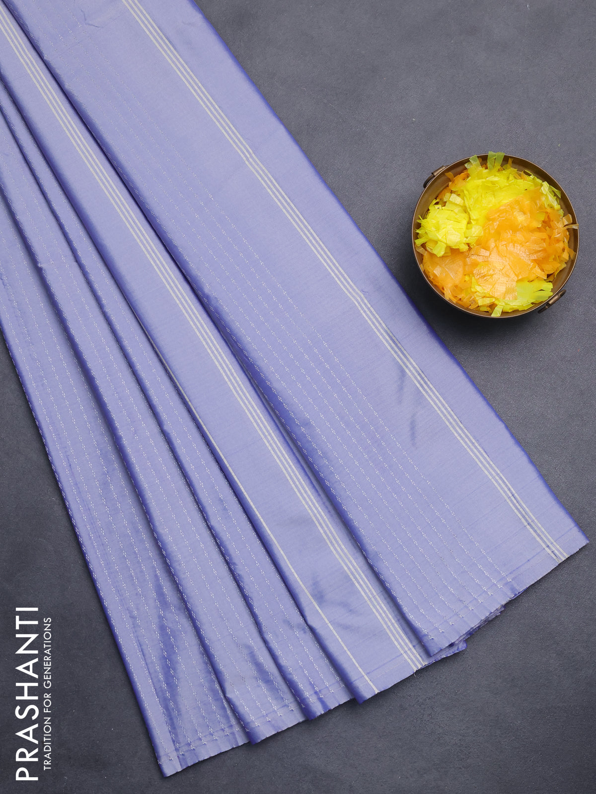 Arani semi silk saree bluish grey with allover silver zari weaves in borderless style