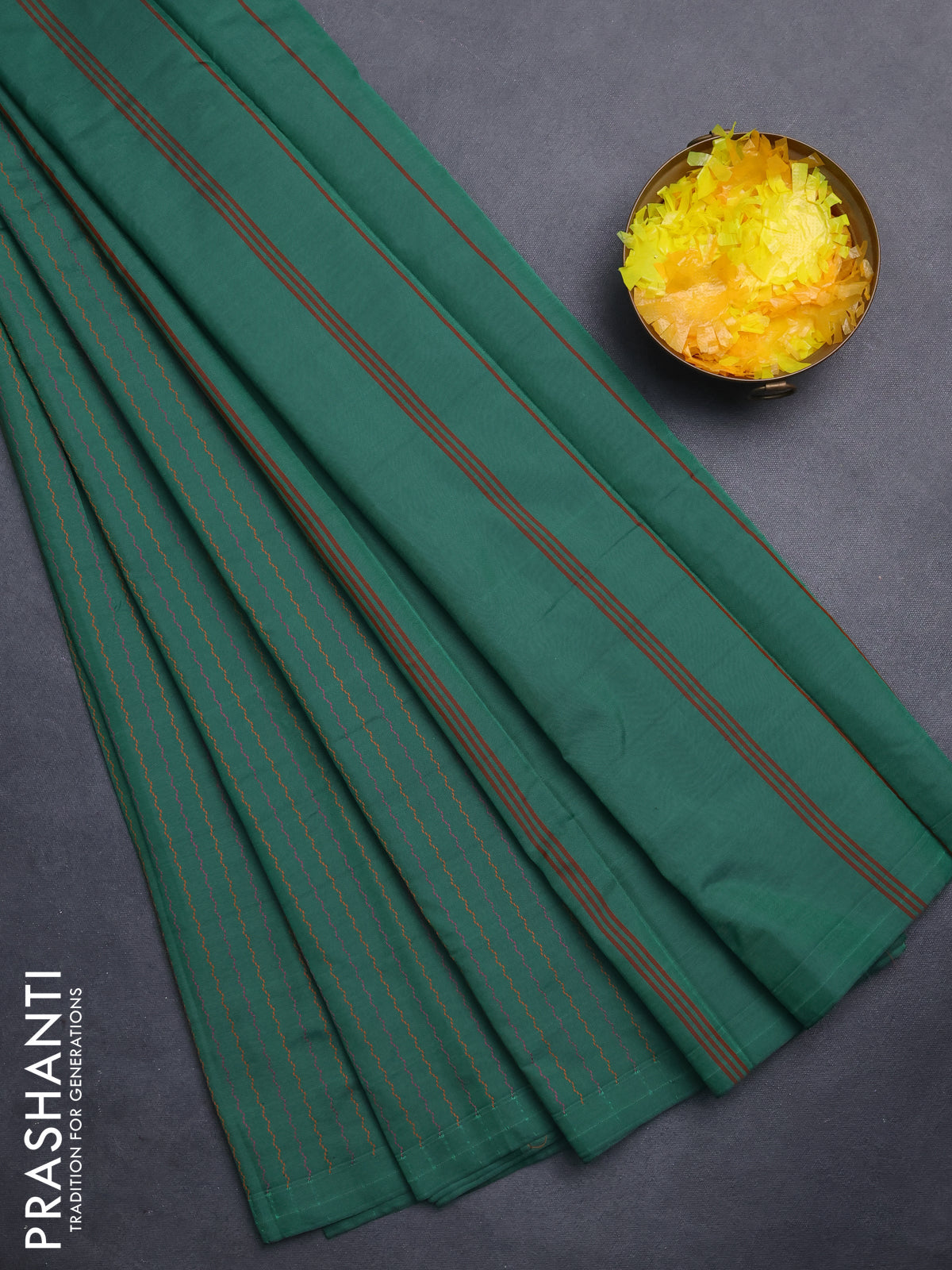 Arani semi silk saree green with allover thread weaves in borderless style