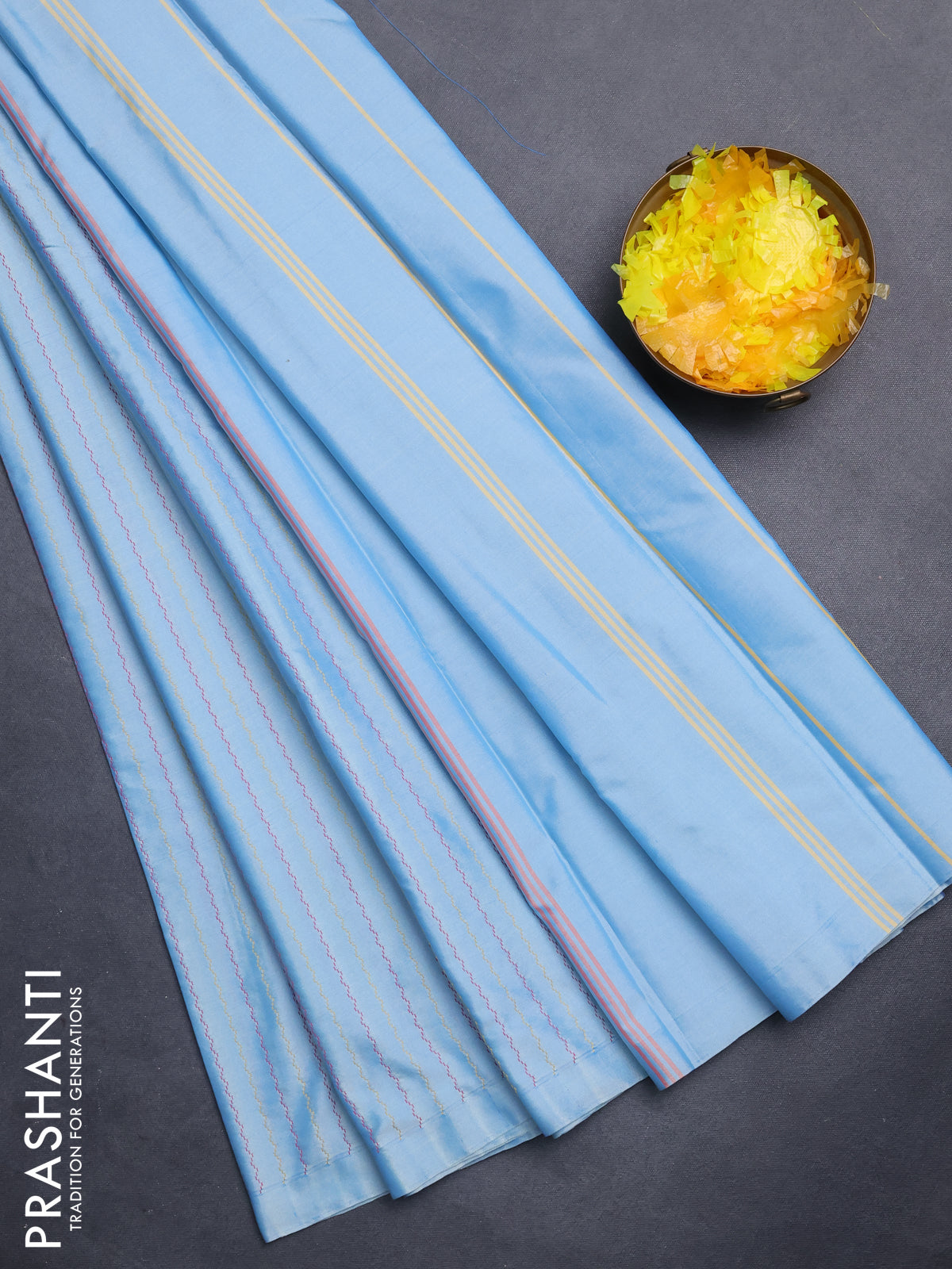 Arani semi silk saree pastel blue with allover thread weaves in borderless style