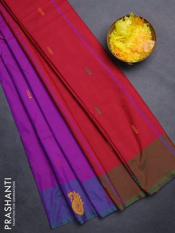 Arani semi silk saree purple and dual shade of greenish maroon with thread woven buttas and thread woven butta border