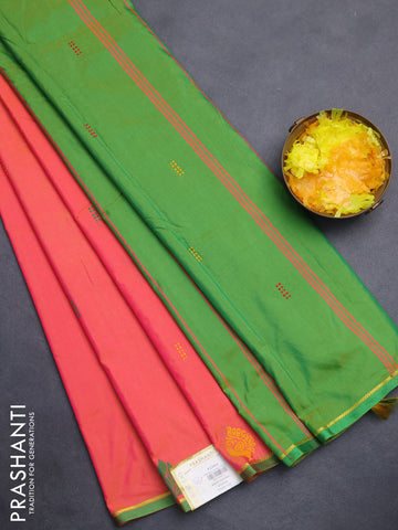 Arani semi silk saree dual shade of pink and green with thread woven buttas and thread woven butta border