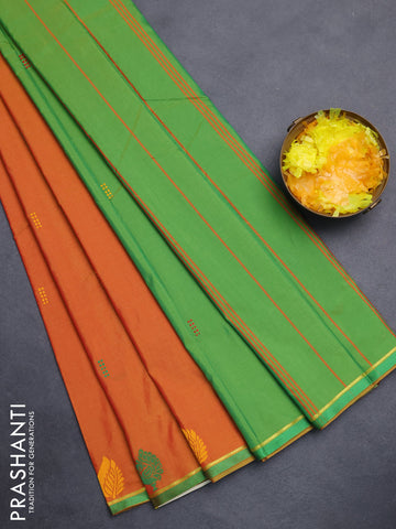 Arani semi silk saree dual shade of dark mustard and green with thread woven buttas and thread woven butta border