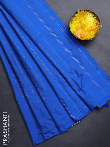 Arani semi silk saree cs blue with allover silver zari weaves in borderless style