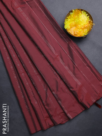 Arani semi silk saree maroon with allover silver zari weaves in borderless style
