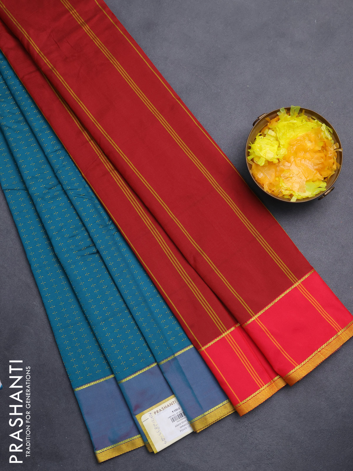 Arani semi silk saree peacock green and maroon with allover thread weaves and rettapet zari woven border`