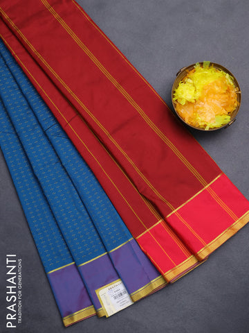 Arani semi silk saree cs blue and reddish pink with allover thread weaves and rettapet zari woven border`