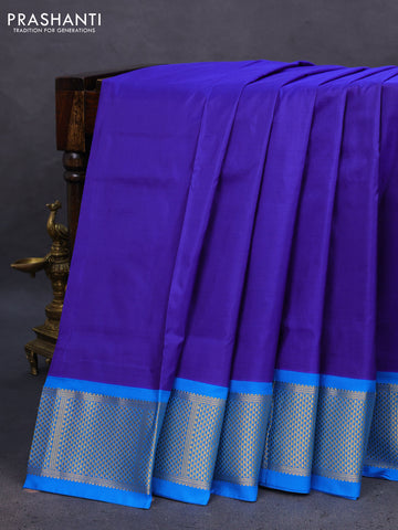 10 Yards silk saree blue and cs blue with plain body and zari woven border
