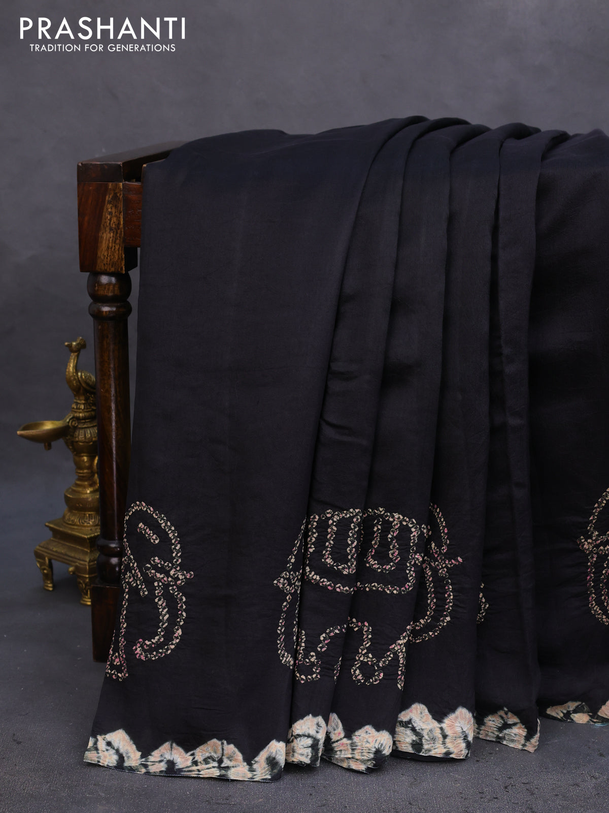 Chiniya silk saree black with allover bandhani prints