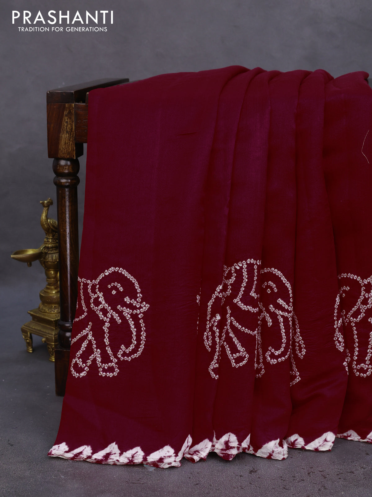 Chiniya silk saree maroon with allover bandhani prints