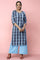 Blue Yarn Dyed Cotton Blend Straight Kurta and Palazzo Set