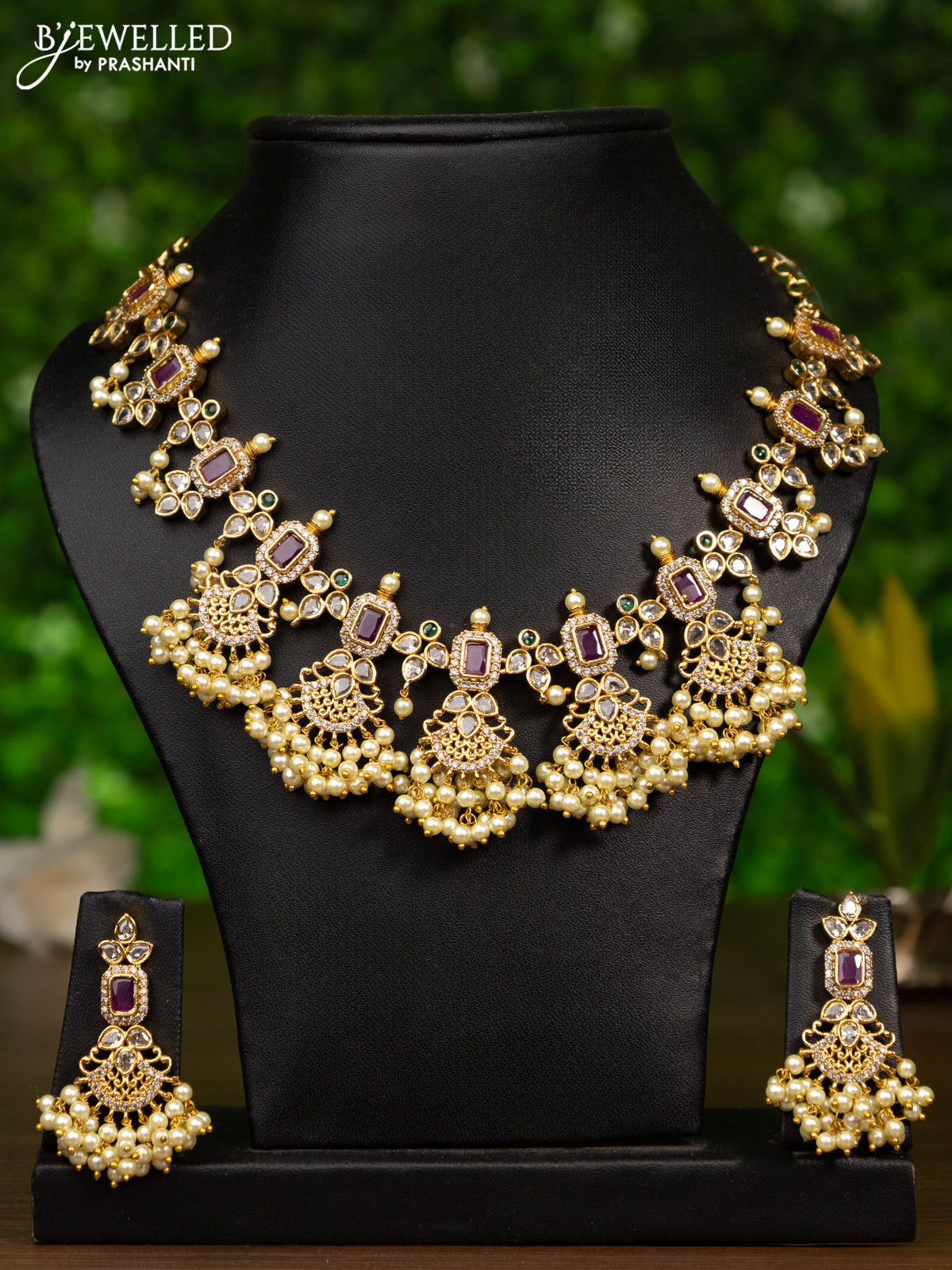 Antique guttapusalu necklace with kemp & kundan stones and pearl hangings