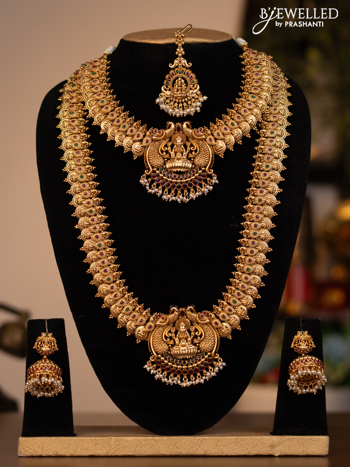 Antique combo set lakshmi kasu design with kemp stones and golden beads hanging