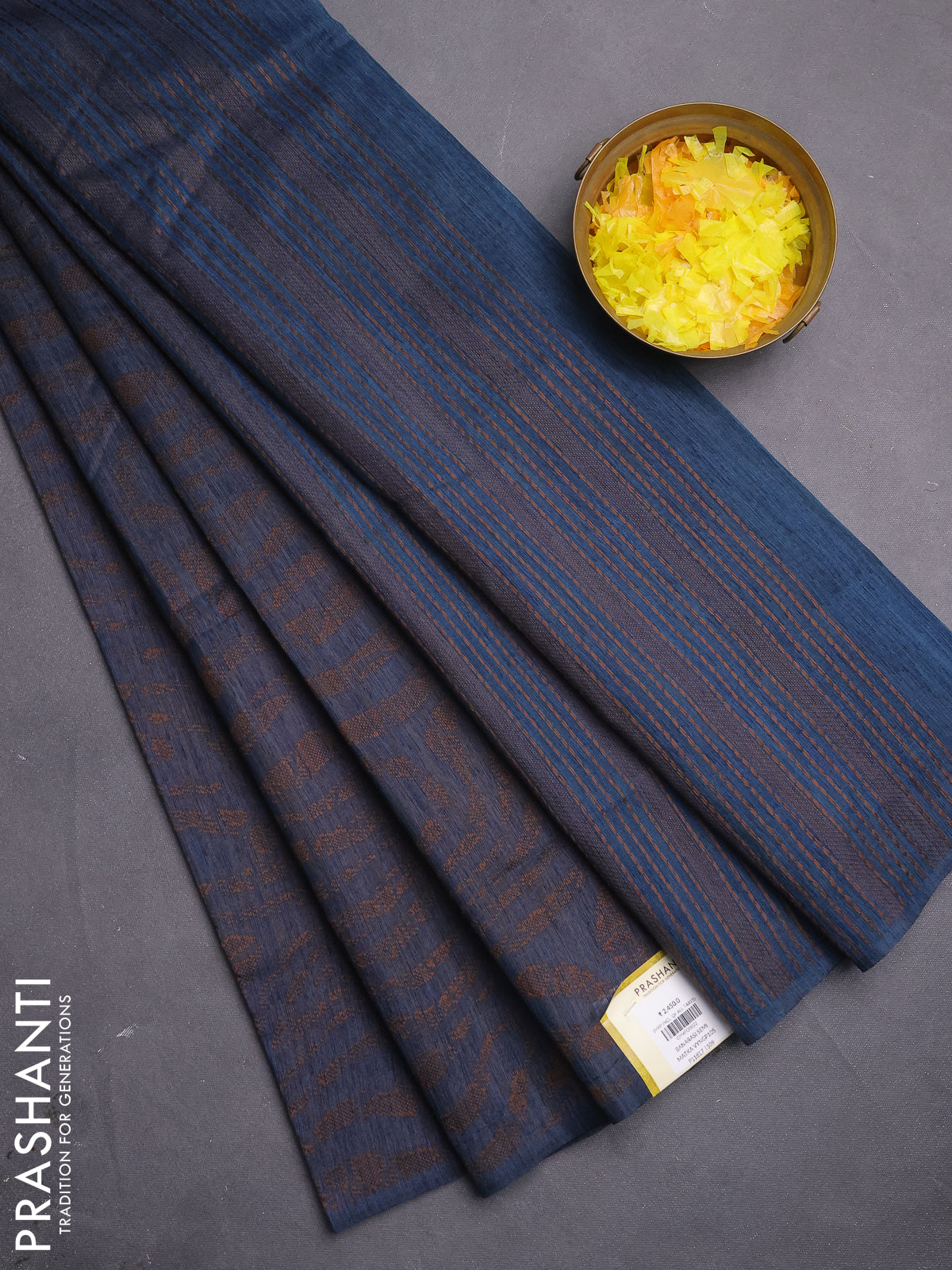 Banarasi semi matka saree dark blue with allover thread weaves in borderless style