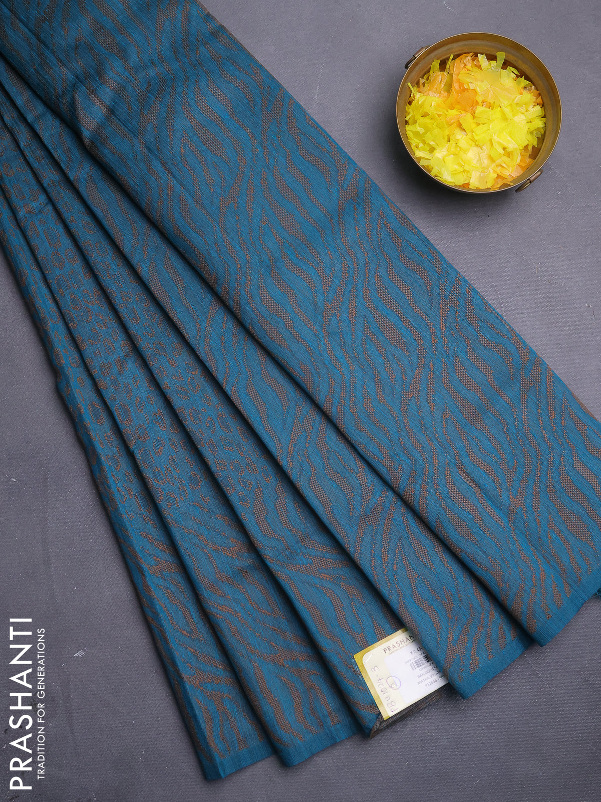 Banarasi semi matka saree teal blue with allover thread weaves in borderless style