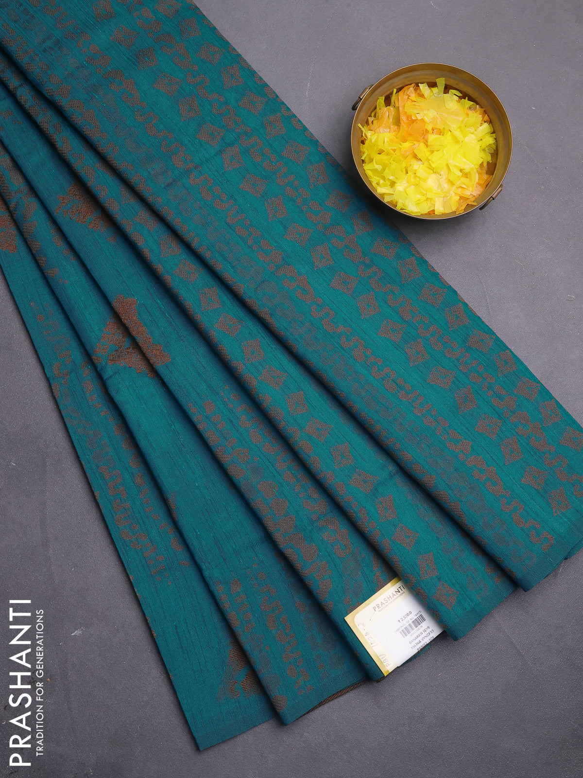 Banarasi semi matka saree teal blue with allover thread weaves and thread woven border