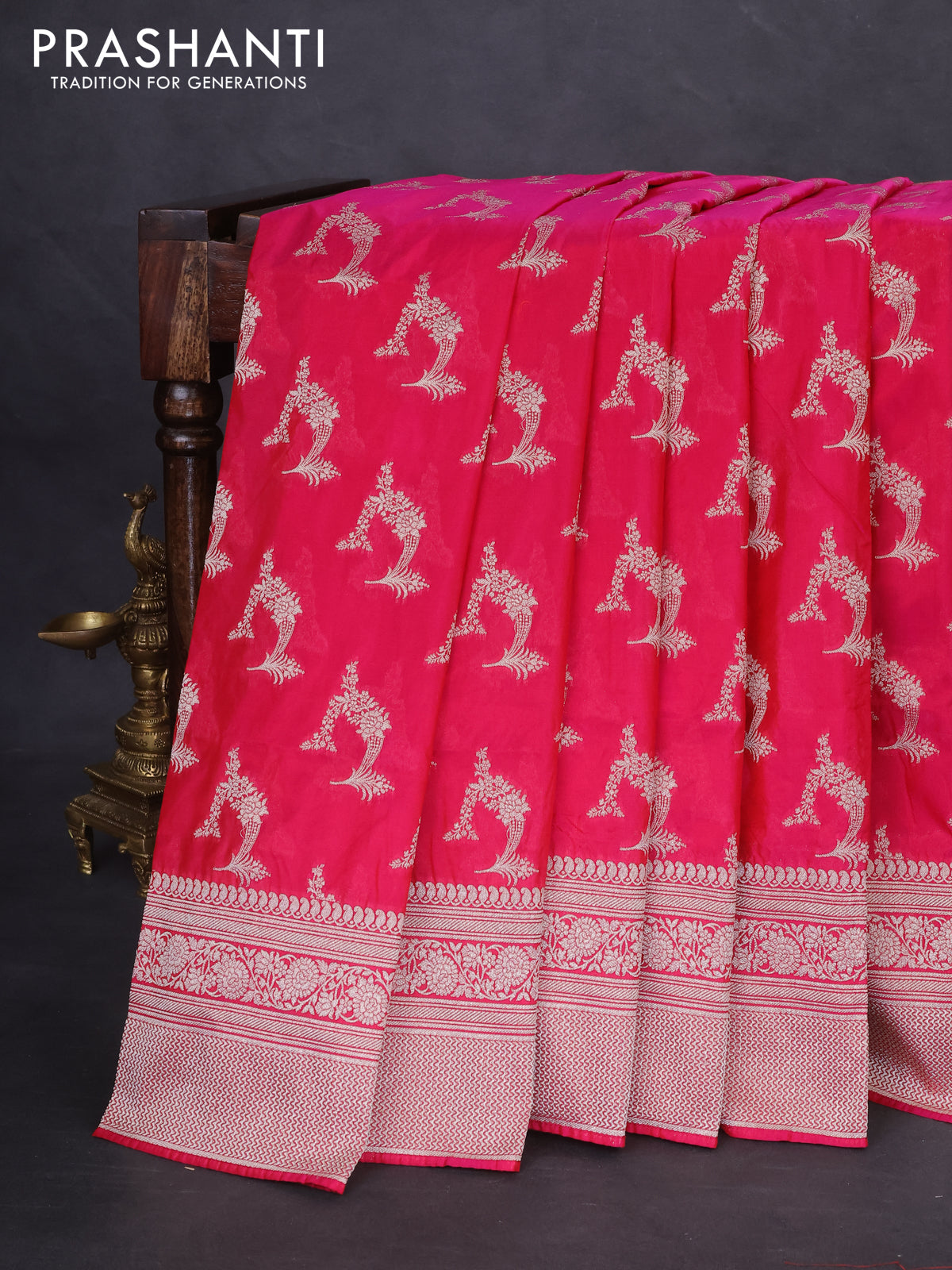 Banarasi semi katan silk saree pink with zari woven buttas and zari woven border
