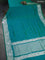 Banarasi semi katan silk saree teal bluish green with silver zari woven buttas and rich zari woven border