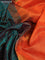 10 Yards silk cotton saree peacock green and orange with allover thread weaves and zari woven border