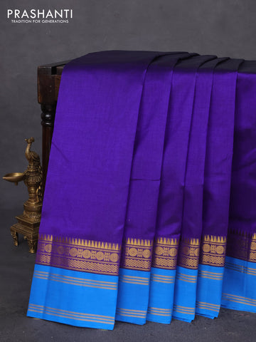 10 Yards silk cotton saree blue and cs blue with plain body and zari woven korvai border