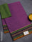 10 Yards chettinad cotton saree purple shade and dual shade of green with plain body and thread woven border