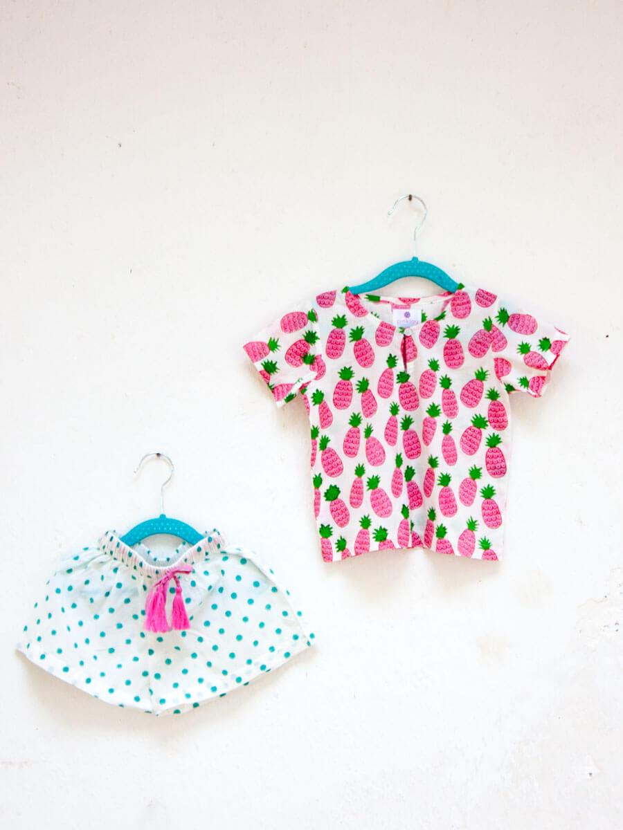 Pineapple Crush Organic Cotton Block Printed Top & Shorts Set