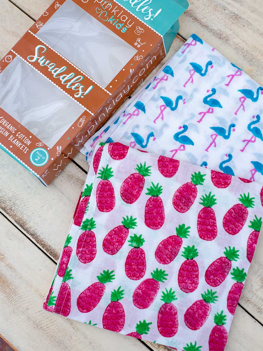 Set of 2 -Pineapple Joy Organic Cotton Muslin Swaddles
