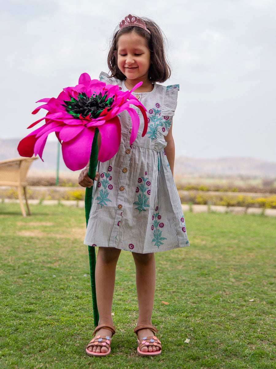 Spring Bloom Sleeveless Block Printed Cotton Dress