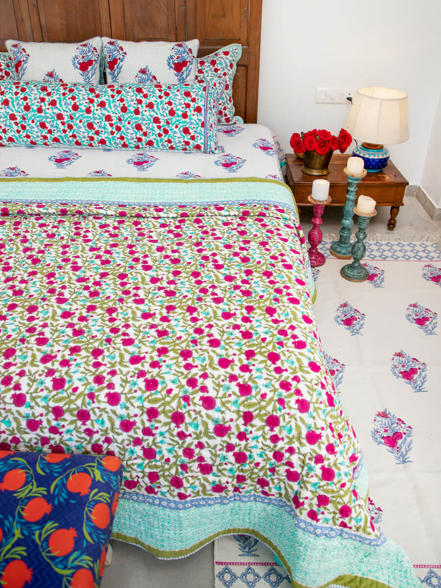 Fruit of Paradise Block Printed Cotton Quilt