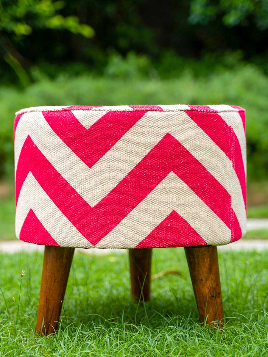 Pink Daisies Solid Wood Ottoman