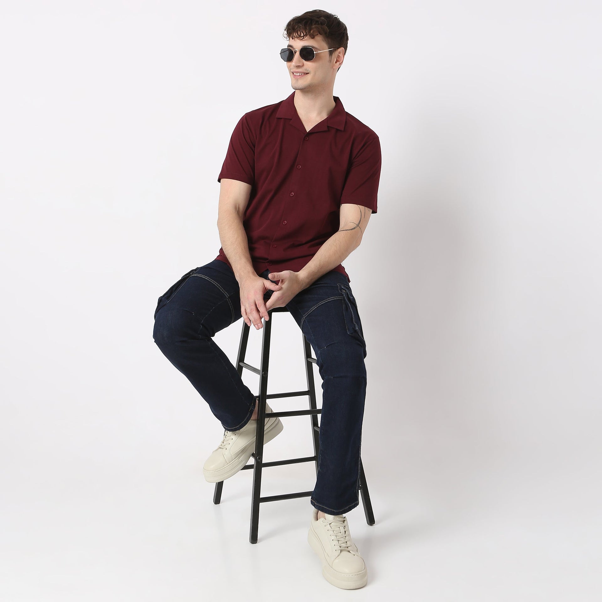 Baeᵉˣ Shirt Cotton Rich Knitted Half Sleeve Camp Collar