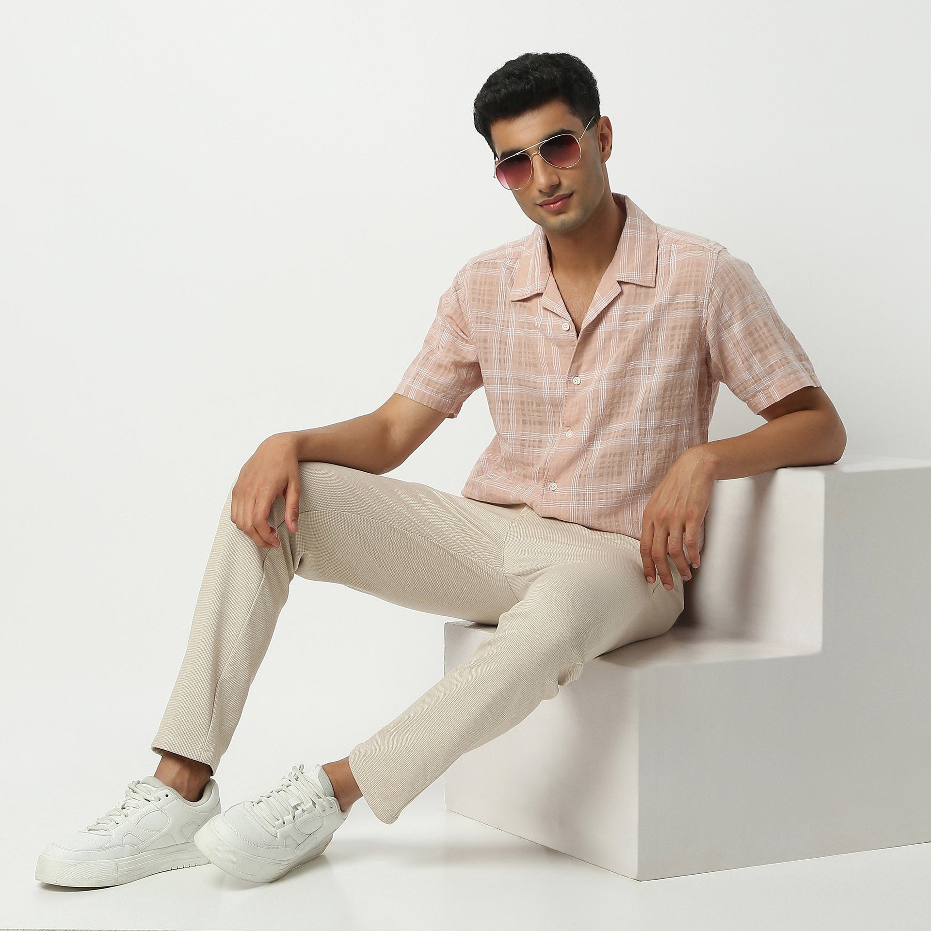 Camp Collar Half Sleeve Checkered Mood Shirt