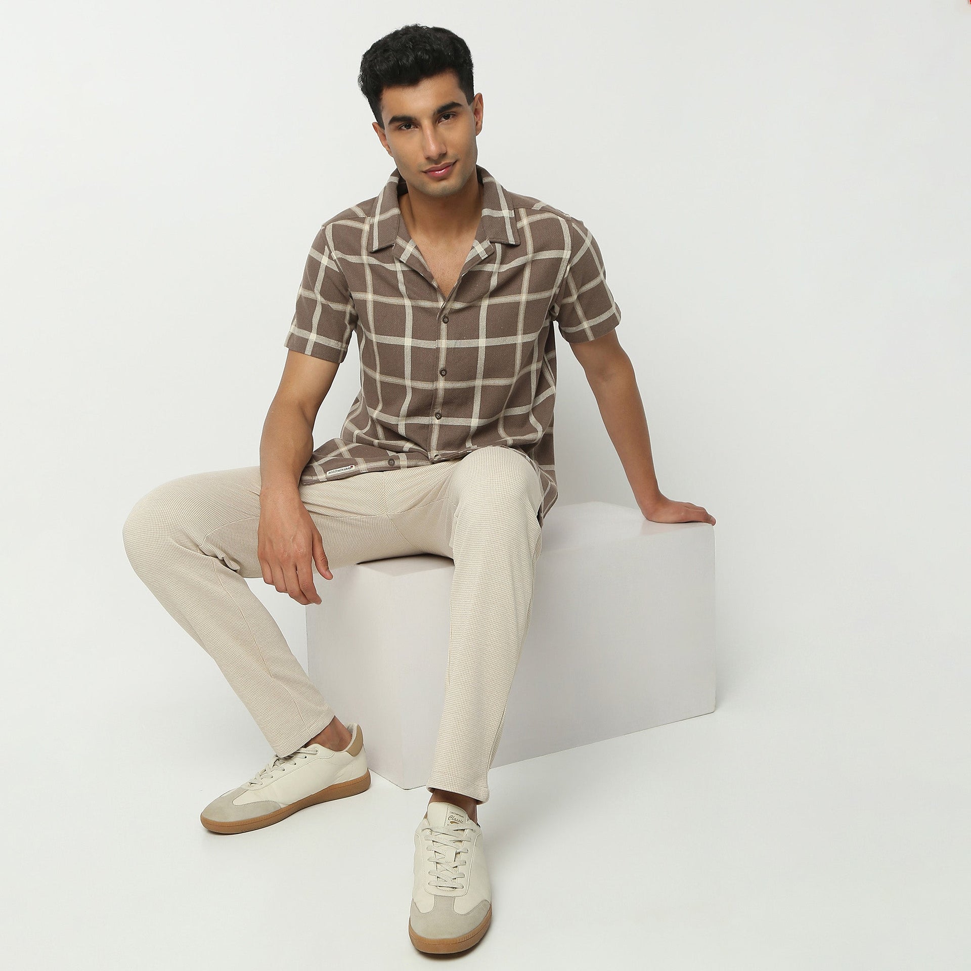 Camp Collar Half Sleeve Checkered Mood Shirt