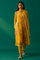 Yellow Floral Printed Organza Flared Kurta, Pants and Dupatta Set