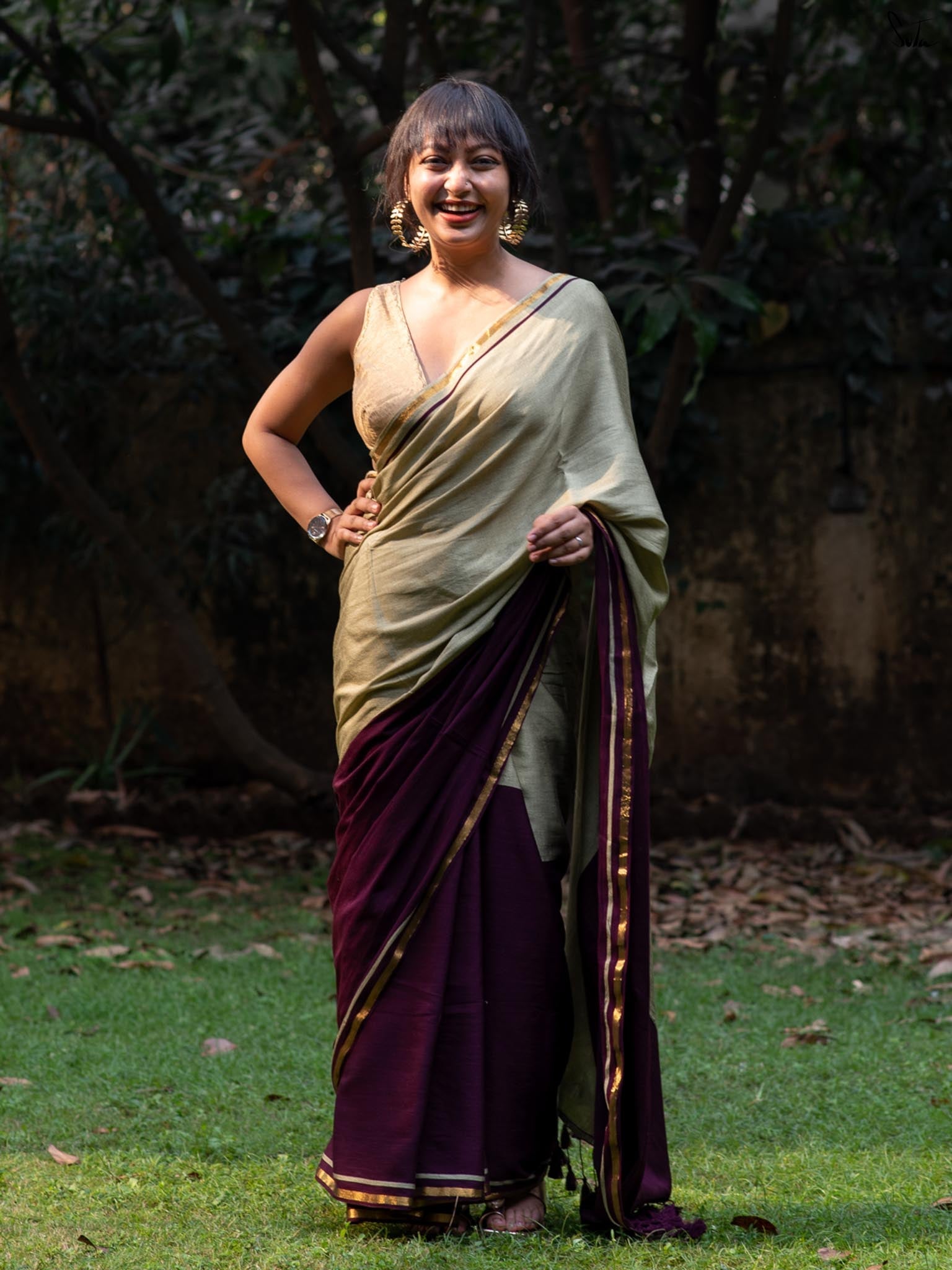 Double Trouble: Purple/Cream Saree
