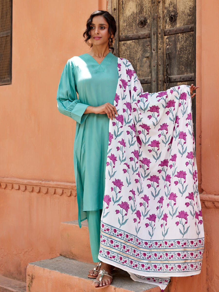 Pink Kamal Hand Block Printed Cotton Dupatta