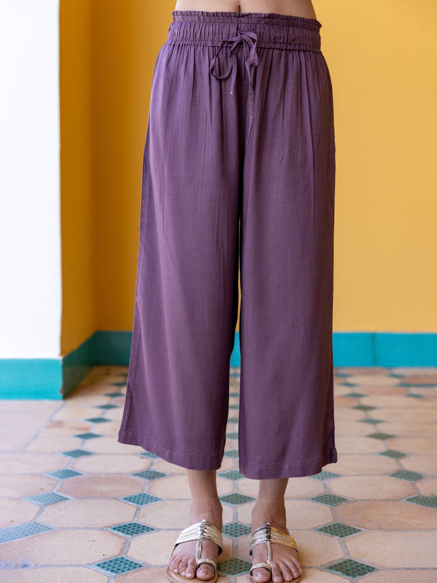 Solid Purple Viscose Palazzo Pants