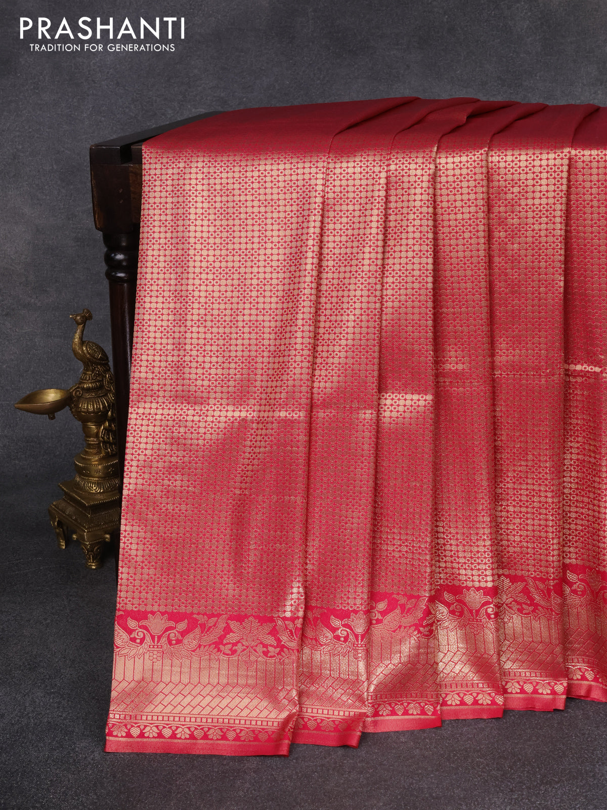 Banarasi silk saree dark pink with allover zari woven brocade weaves and zari woven border