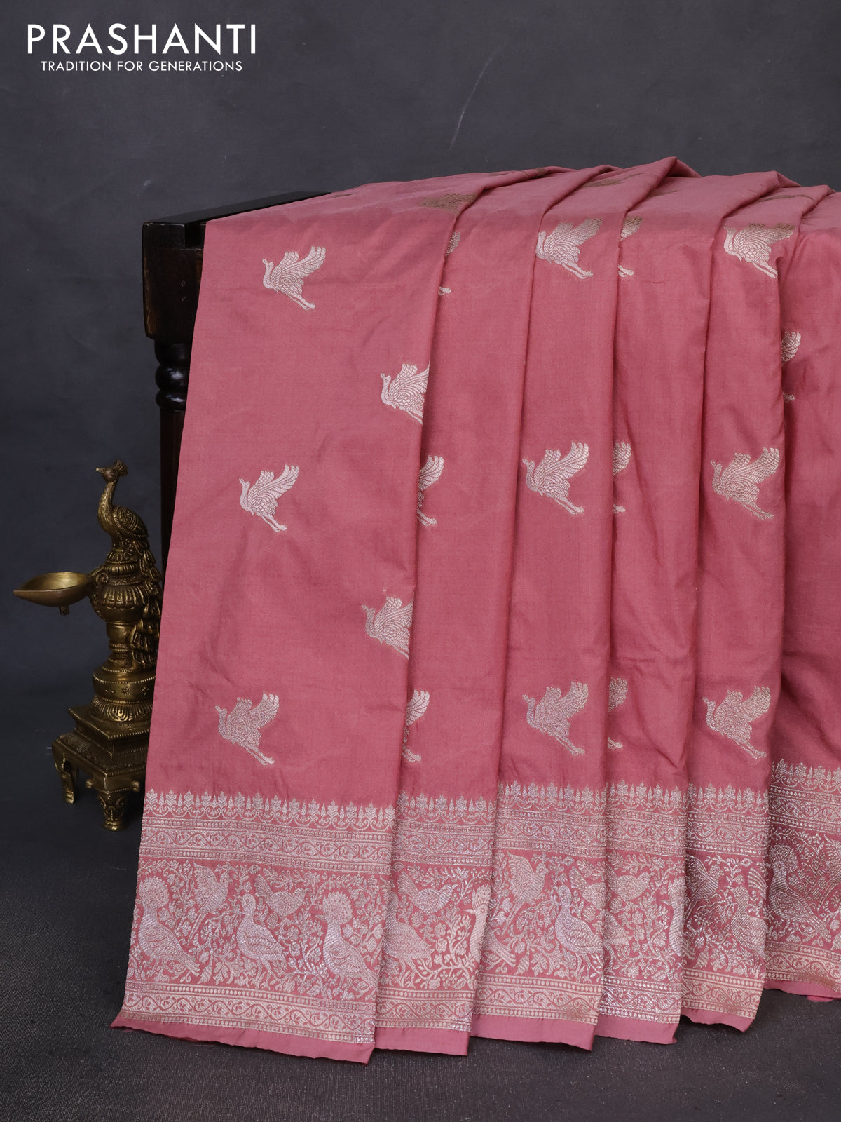 Banarasi semi katan saree mauve pink with zari woven buttas and zari woven border