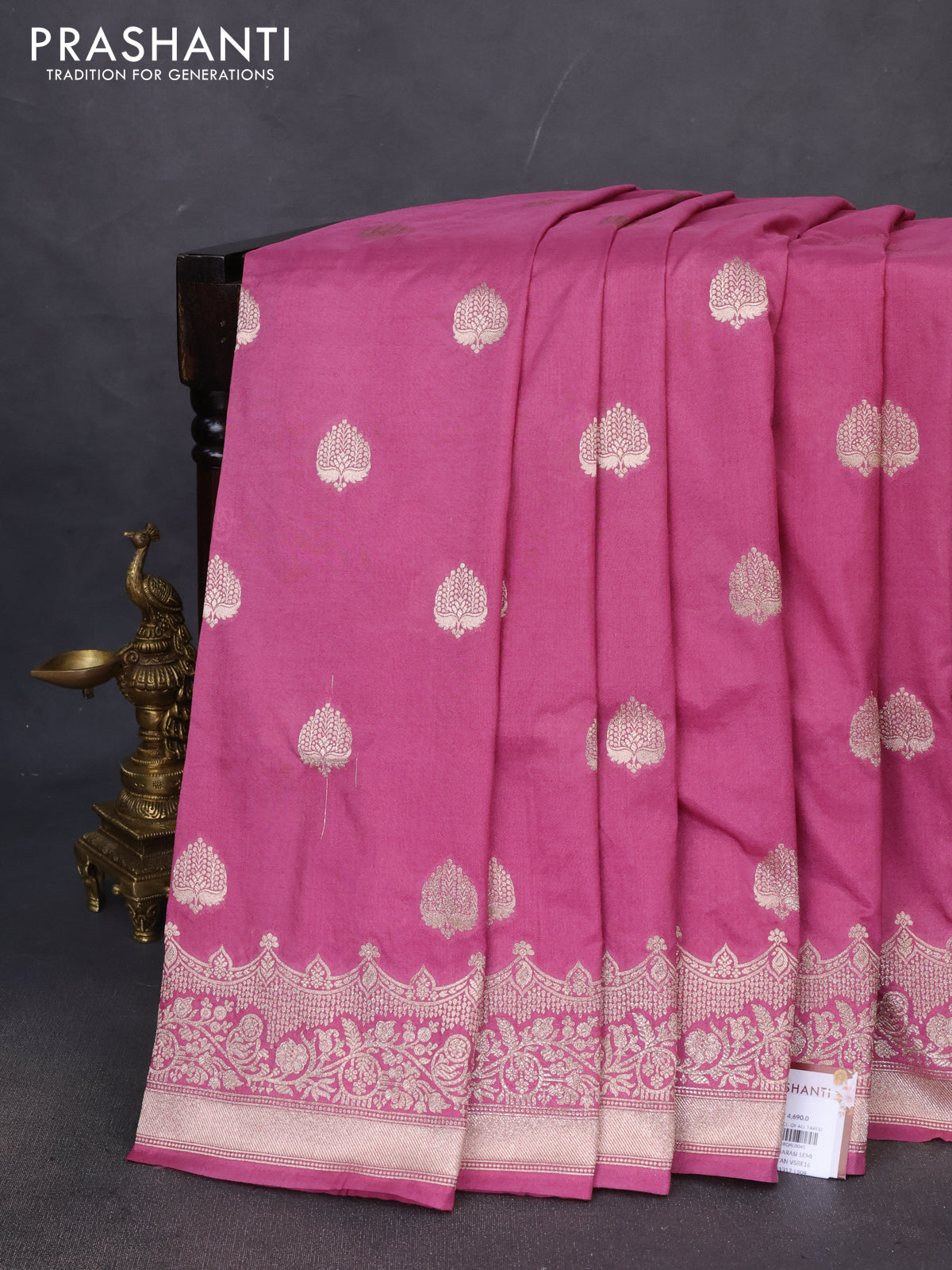 Banarasi semi katan saree mauve pink with zari woven buttas and zari woven border