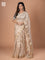 Beige Raw Silk readymade saree with readymade ajrakh printed blouse