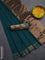 Bengal soft cotton saree teal green and sap green with plain body and zari woven border