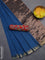 Bengal soft cotton saree cs blue and red with plain body and zari woven border