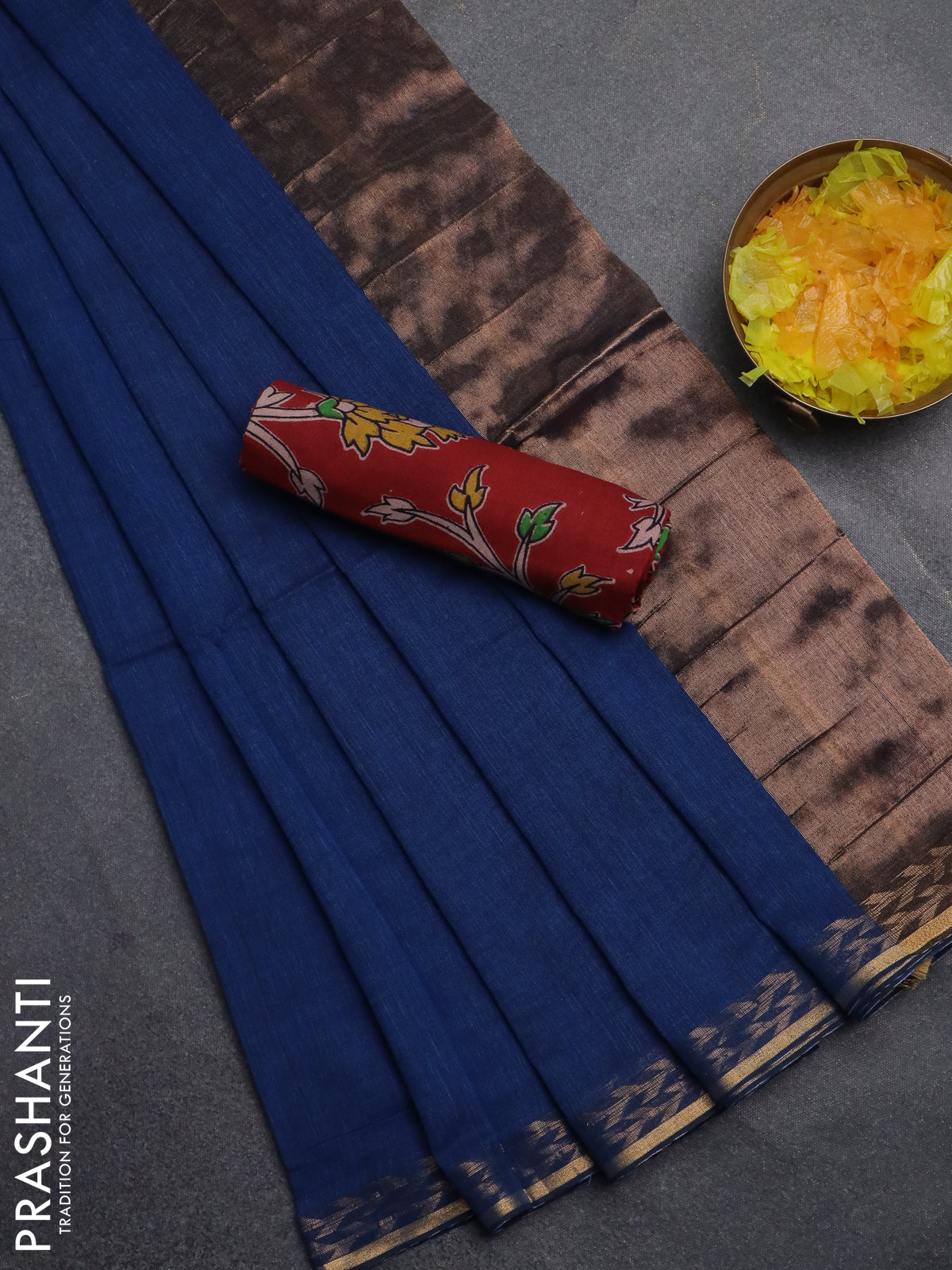 Bengal soft cotton saree peacock blue and maroon with plain body and zari woven border
