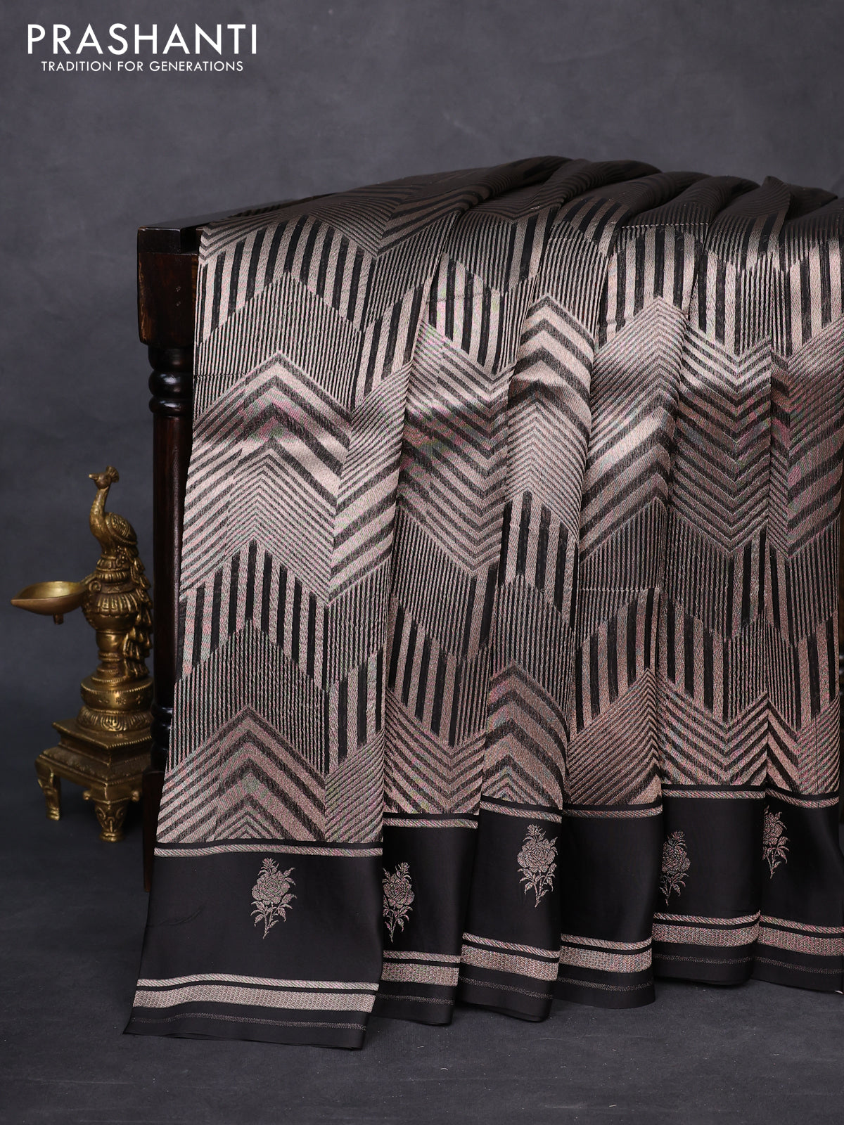 Banarasi katan silk saree black with allover zari woven brocade weaves and zari woven butta border