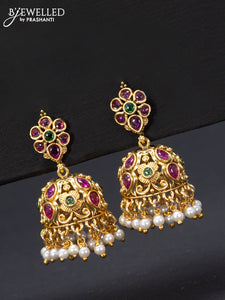 Antique jhumka with kemp stones and pearl hangings