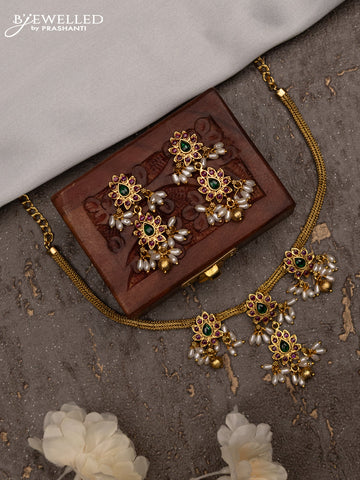 Antique attigai necklace with kemp stones and pearl & golden beads hanging