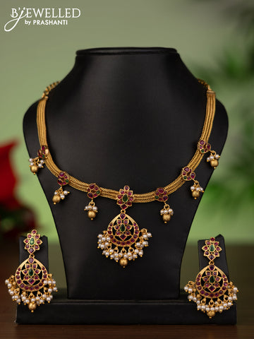 Antique attigai necklace with kemp stones and pearl & golden beads hanging