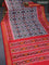 Pochampally silk saree grey shade and red with allover ikat weaves and ikat woven border