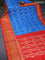 Pochampally silk saree cs blue and orange with allover ikat weaves and long zari woven border