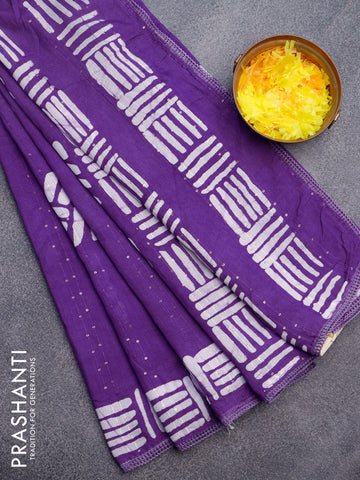 Batik cotton saree violet with allover sequin work & batik butta prints and printed lace work border